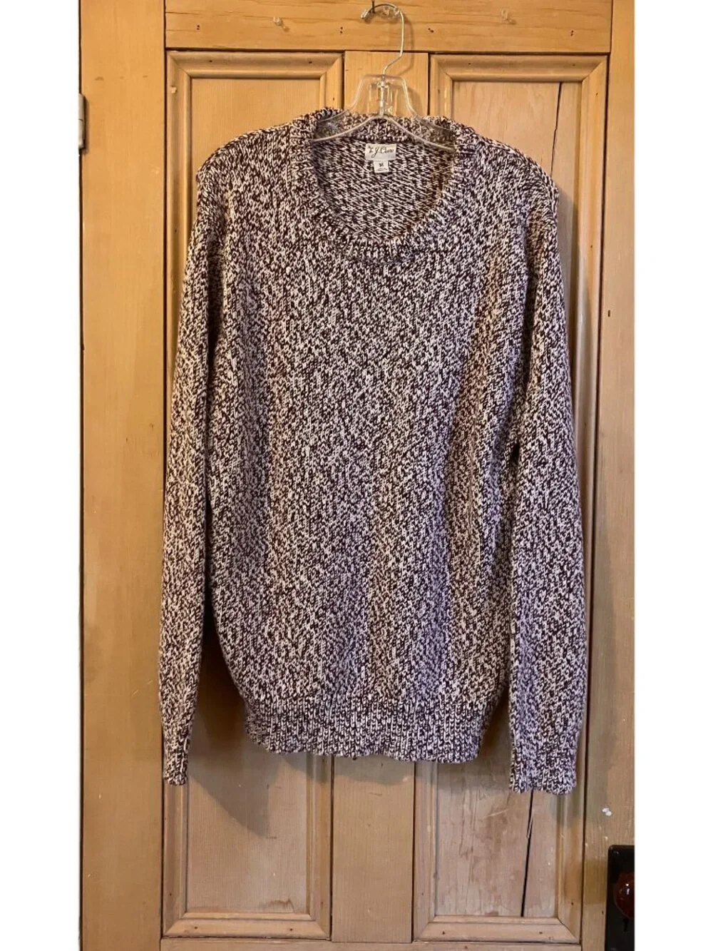 J.Crew Men Marled Cotton Crewneck Herringbone Sweater Medium Brown White SP NWOT